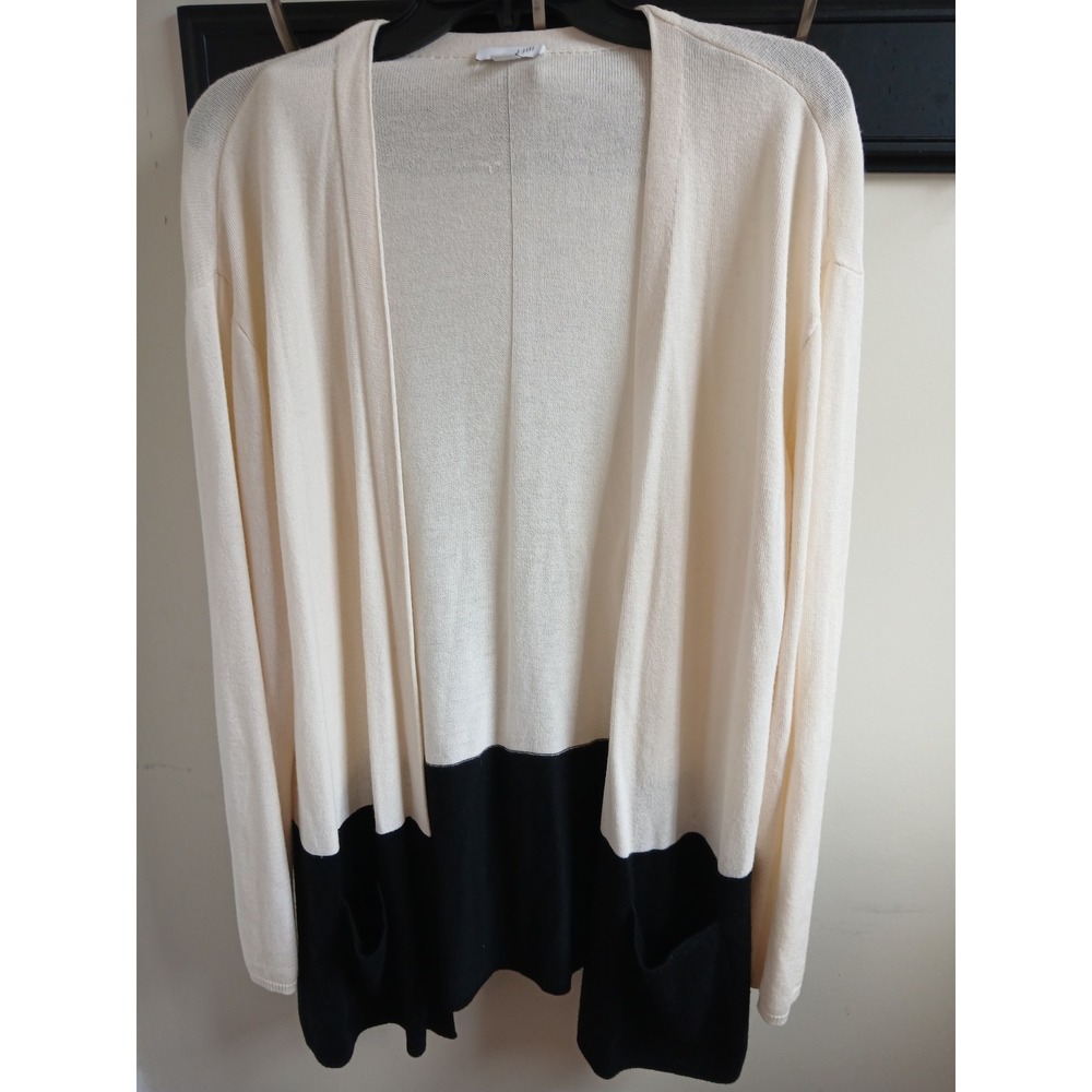 JJill Women Cream‎ Black Color Block Cardigan Wool Blend Sweater Pockets M